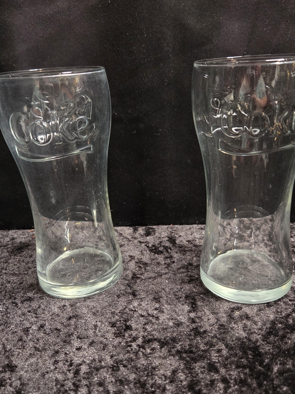 Pair Of Vintage Coke Embossed Glass Pint - Clear Raised Logo